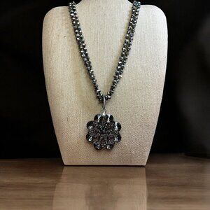 Dark gray crystal beaded necklace with matching pendant